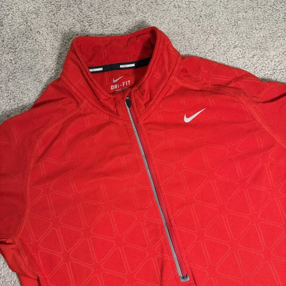 Nike Men's M Running Shirt Red‎ Long Sleeve 1/4 Zip-Up Dri-Fit Thumbholes